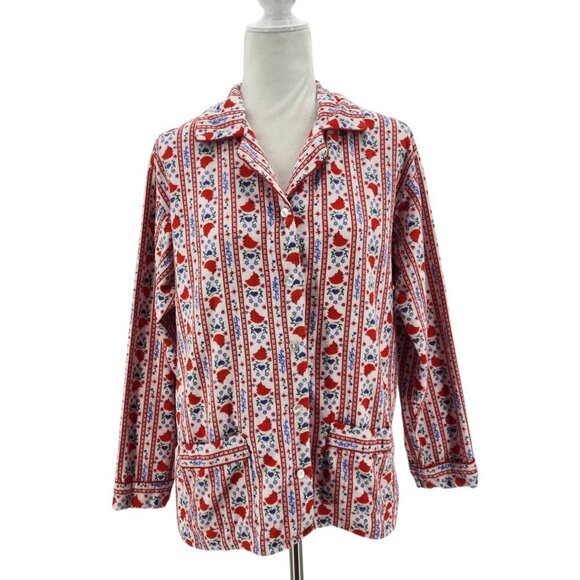 Lang Of Salzburg Other - Vintage Lang of Salzburg Womens Small Pajama Shirt Top Flannel Floral Cardinal